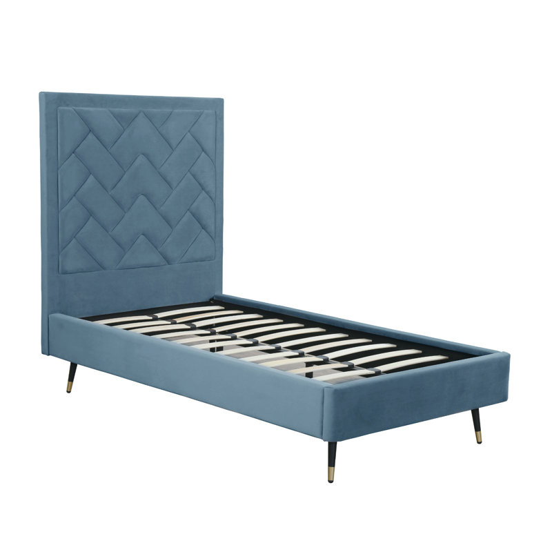 Lit plateforme en bois d'eucalyptus Crosby, Bleu, Simple