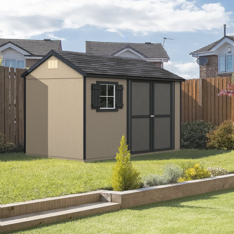 Beige 8' x 10' Pine Wood Storage Shed with Windows