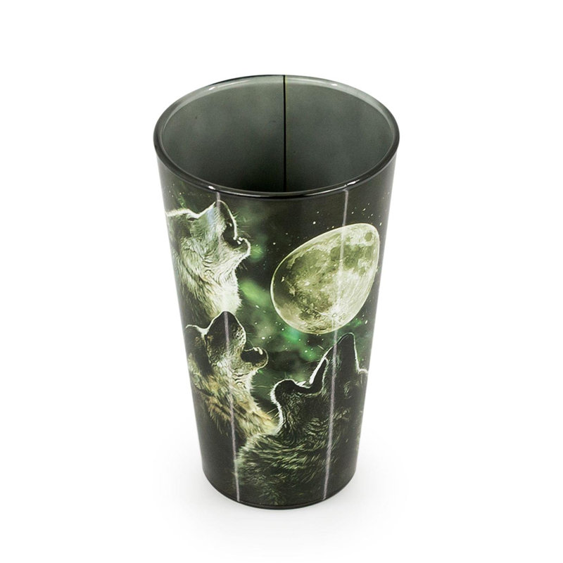 Ceramic Wolf Pack Howling at Moon 16oz Pint Glass