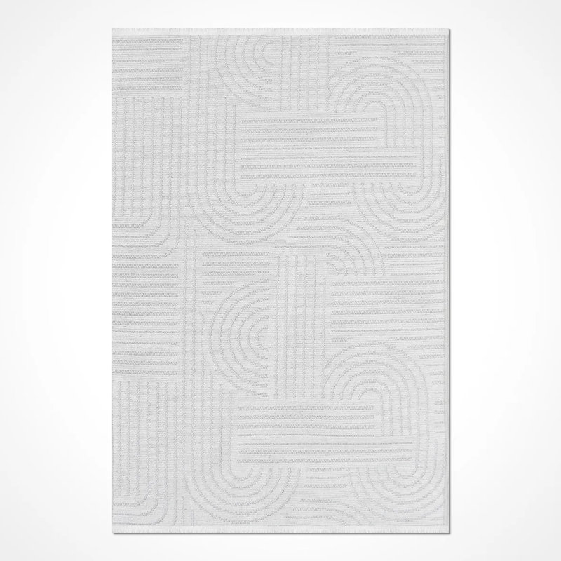 Tapis blanc en polyester moderne Rina facile à nettoyer, 6,5 pi x 6,5 pi