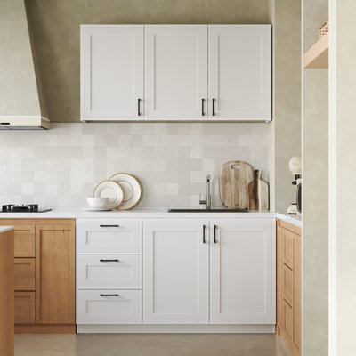60" White MDF Pantry Cabinet With 3 Drawers And Double Door Storage, Countertop-Free Design For Custom DIY Top