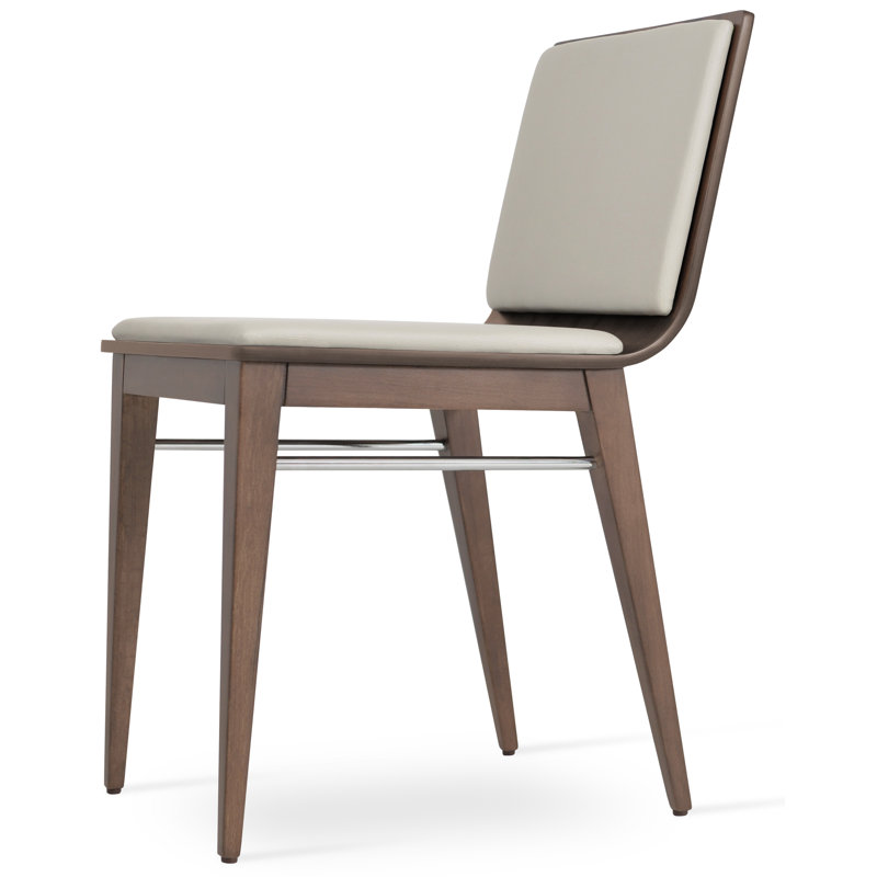 Sawyer 18'' H Upholstered Side Chair, Light Gray Leatherette, Walnut