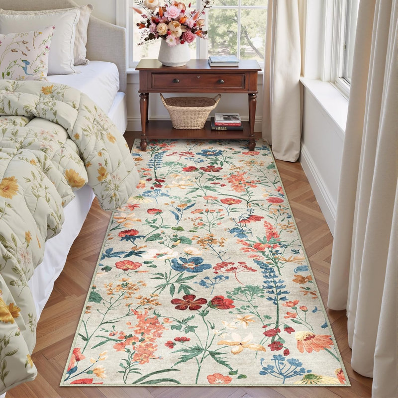 Rectangle 60 cm x 240 cm Floral Area Rug