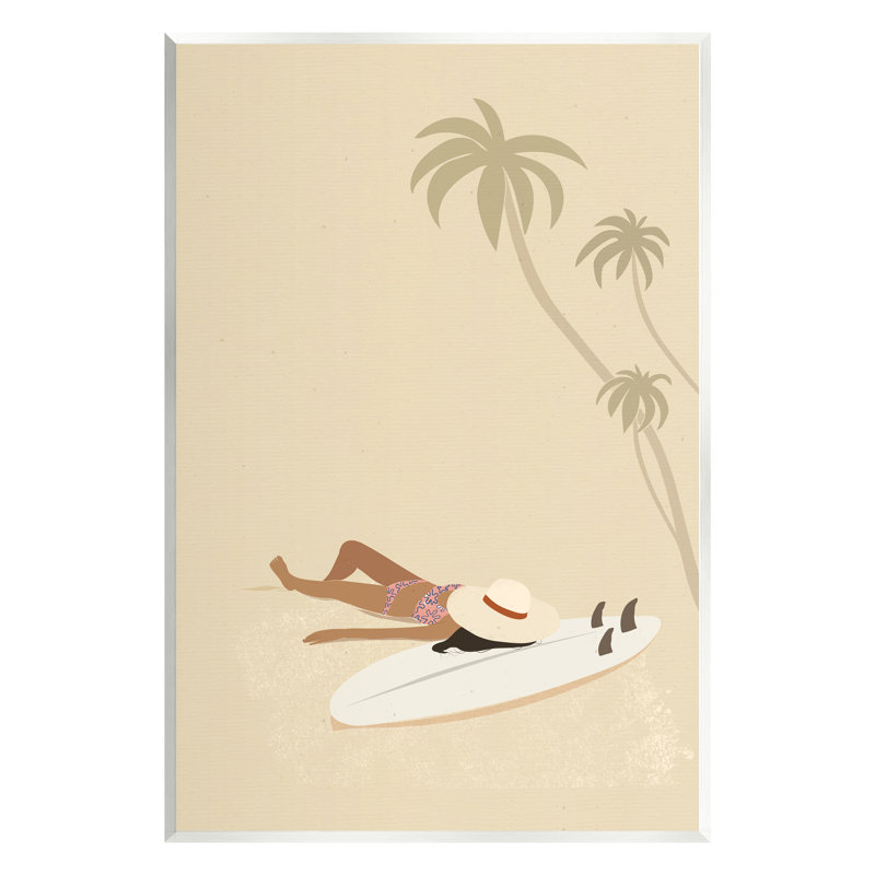 «Au-482-Giclee Beige Summer Sunbathing Girl» par Birch & Ink, impression, Giclée encadrée noir minuit