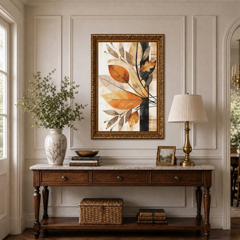 Tableau mural sur toile à motifs de feuilles orange et brunes, 24"H x 16"W