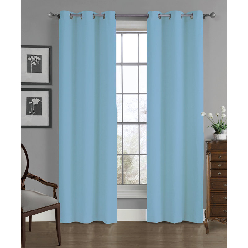Panneau de rideau simple semi-transparent Simoes, Bleu
