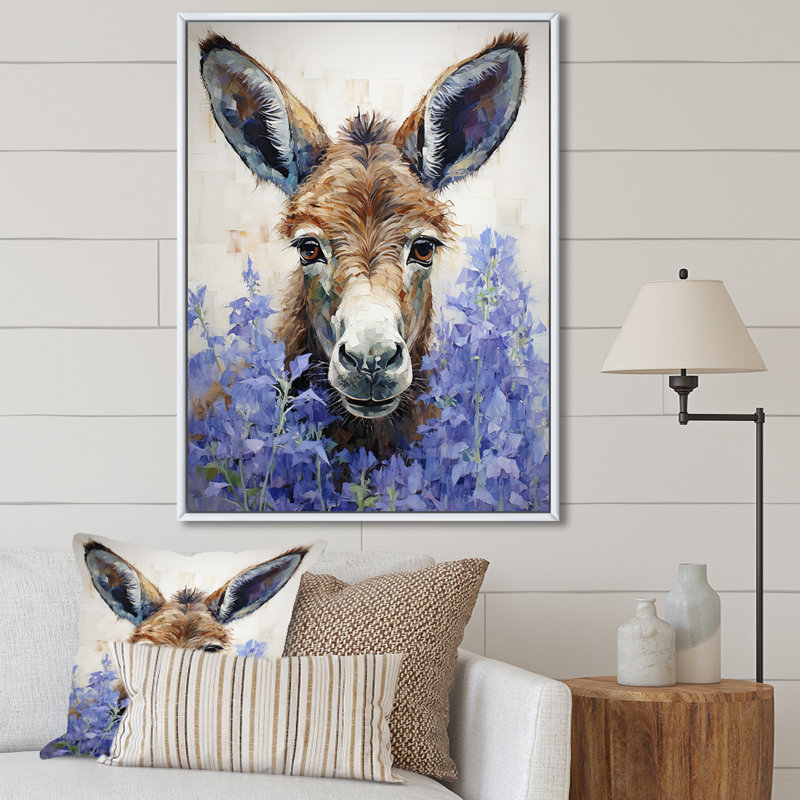 Portrait d'un âne mauve - art mural âne, Cadre flottant blanc, 44" H x 34" W