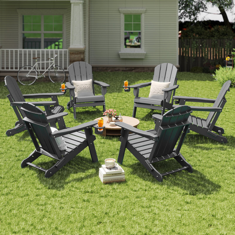 Set of 2 Folding Adirondack Chair With Table, Gray
