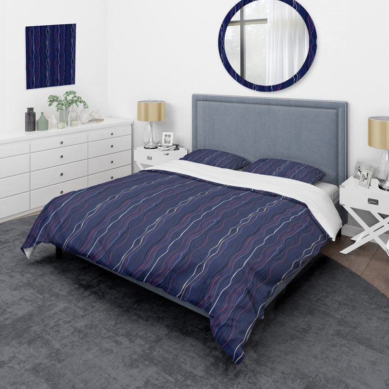 Ensemble de housse de couette en microfibre bleu / blanc / rose 3 pièces, Twin Duvet Cover + 2 Standard Shams