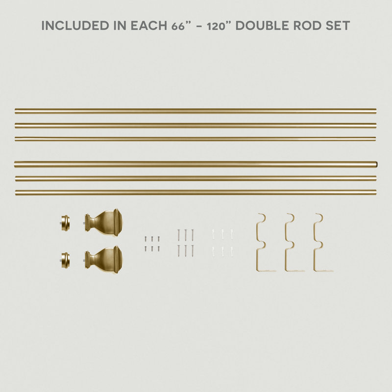 Exclusive Home Napoleon Double Curtain Rod and Finial Set, Adjustable, 66"-120", Gold