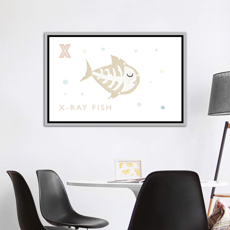 Xray Fish - imprimé, Pas de tapis, Toile avec cadre argenté, H 40 po x l 60 po x 1,5 po
