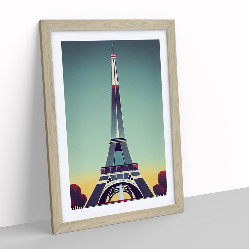 XV1022-712X Art Deco Eiffel Tower No.3 - Single Picture Frame Print, Beige, 64cm H x 46cm W