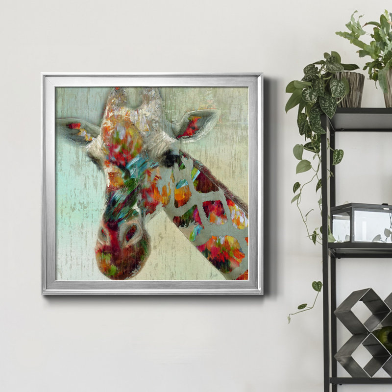 «Paint Splash Giraffe», reproduction d'art sur toile encadrée, H 30,5 po x l 30,5 po x P 1,5 po, Encadrement argenté
