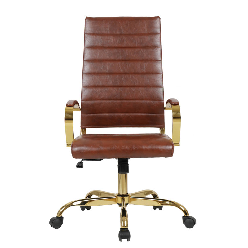 Fauteuil de bureau en cuir Humairaa, Marron foncé