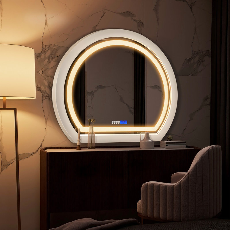 Modern LED Wall Mirror with Dimmable Backlighting - Featuring Touch Controls, Anti-Fog Function, and Adjustable Color Temperature for Bathroom, Vanity and Stylish Home Decor