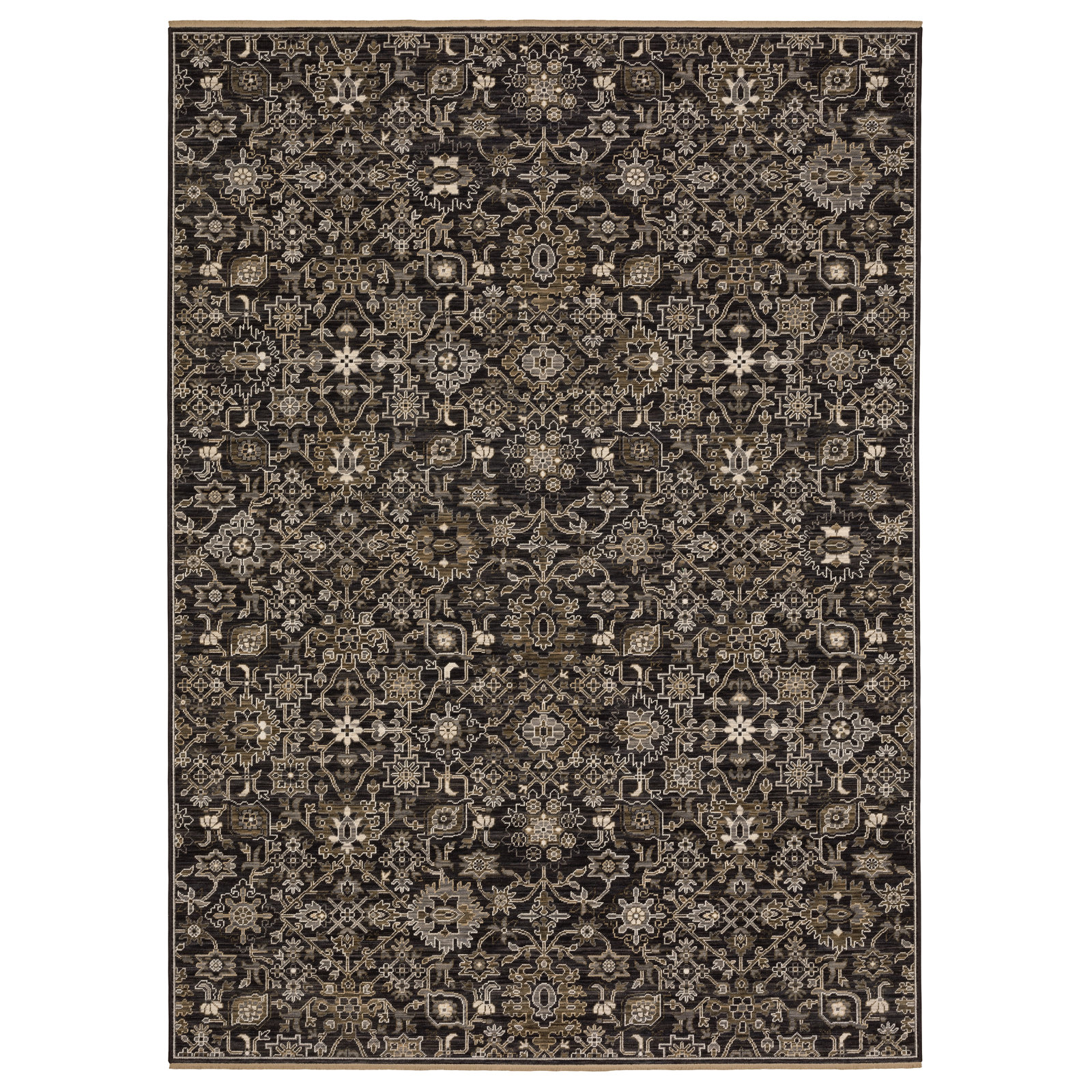 Abena Borderless Traditonal Charcoal//Tan Wool Blend Area Rug, Rectangle 3'3" x 5'