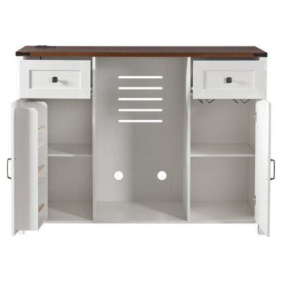 Buffet 53,2 "avec mini réfrigérateur Hudson, prise de courant, portes cannelées Hudson