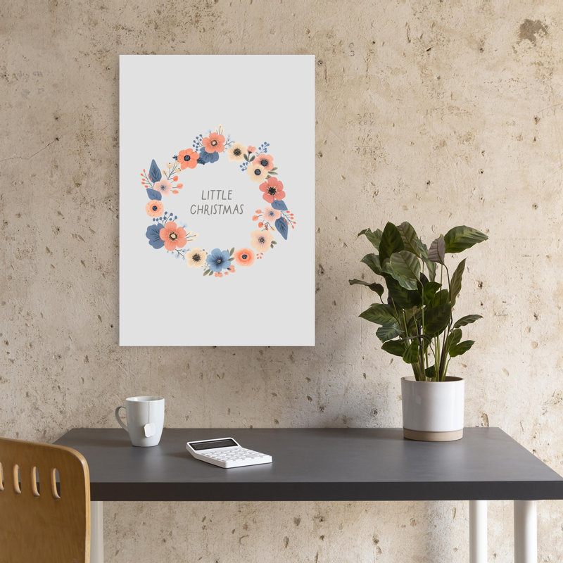 Little Christmas Floral Wreath Delicate Elegant Flower Wall Art Print by Mathieu - Wrapped Canvas Print