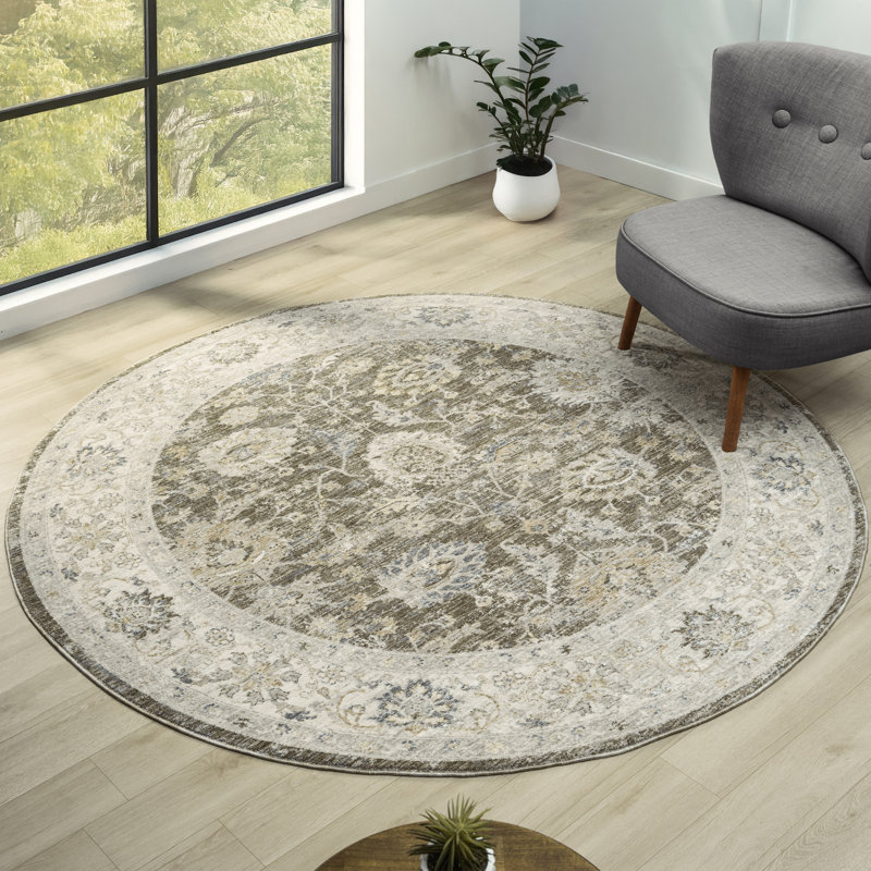 Beatrice Traditional Bordered Floral Filigree Performance Woven Indoor Area Rug, 6'6" x 6'6"