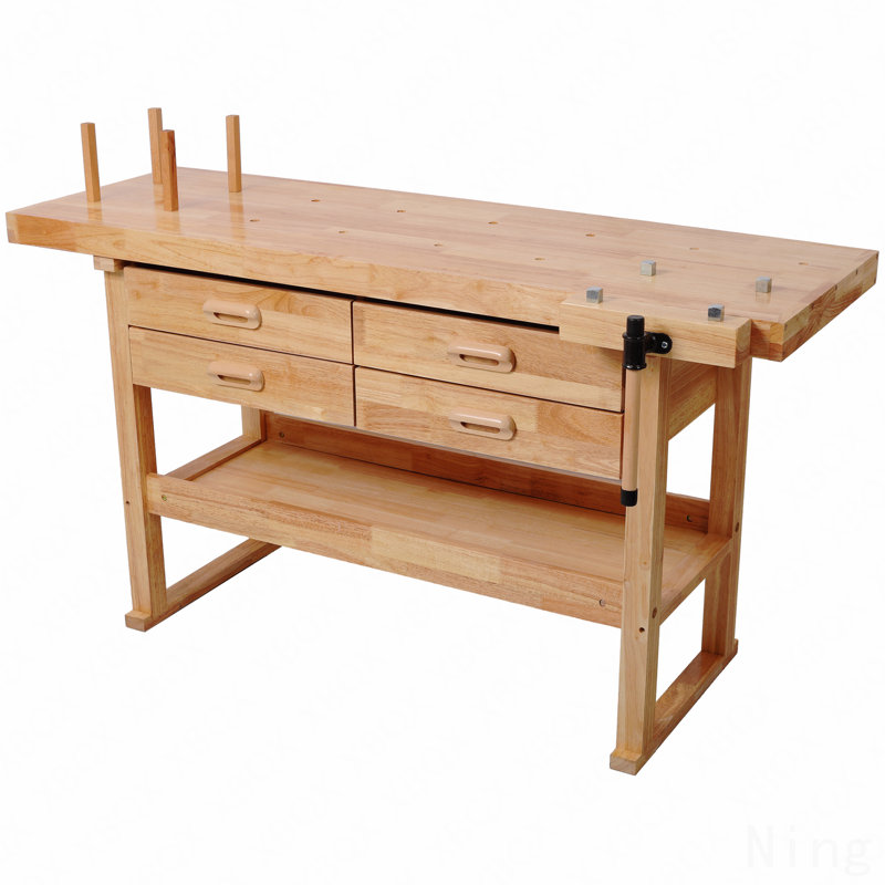 60-Inch Rubber Hardwood Workbench With 4 Drawers, 330lbs Heavy Duty Portable Work Bench, Woodworking Table For Garage, Workshop & Home Storage