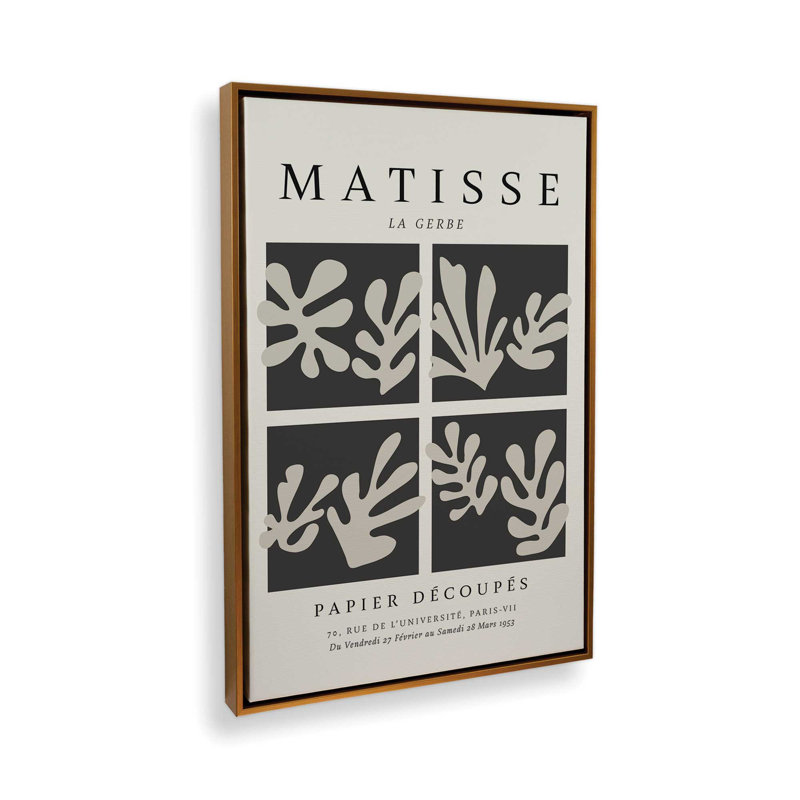 Matisse's La Gerbe Quartet en noir, Cadre flottant or poli, H 48,75 po x l 32,75 po x P 1,75 po