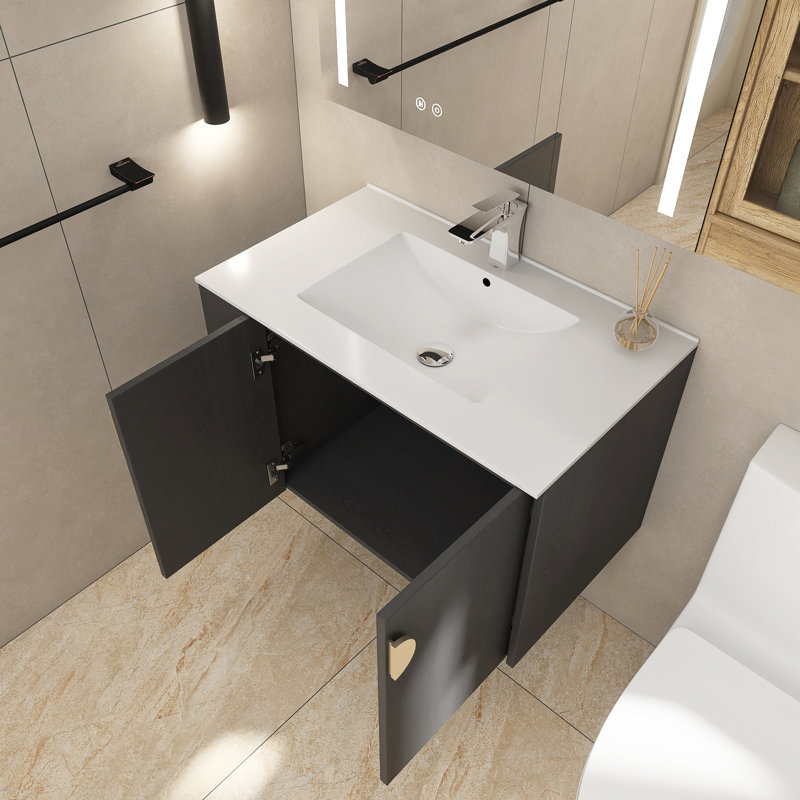 Ensemble de meuble-lavabo mural simple 30 po Bodnachuk, Noir