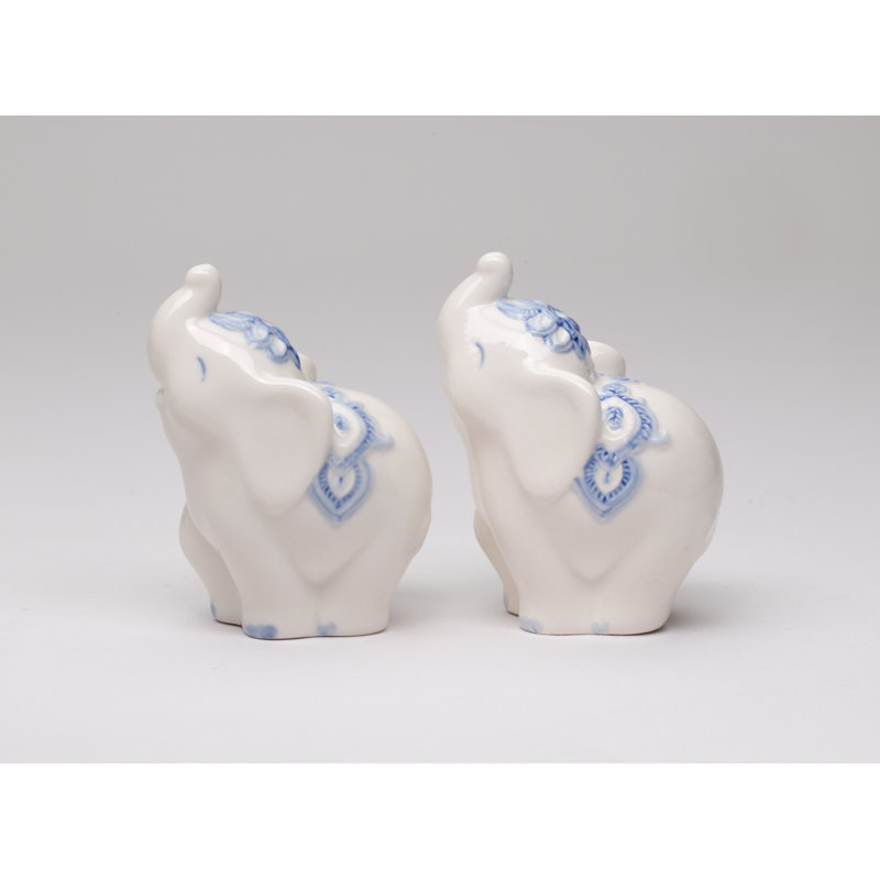 Blue and White Ceramic Elephant Salt and Pepper Shakers