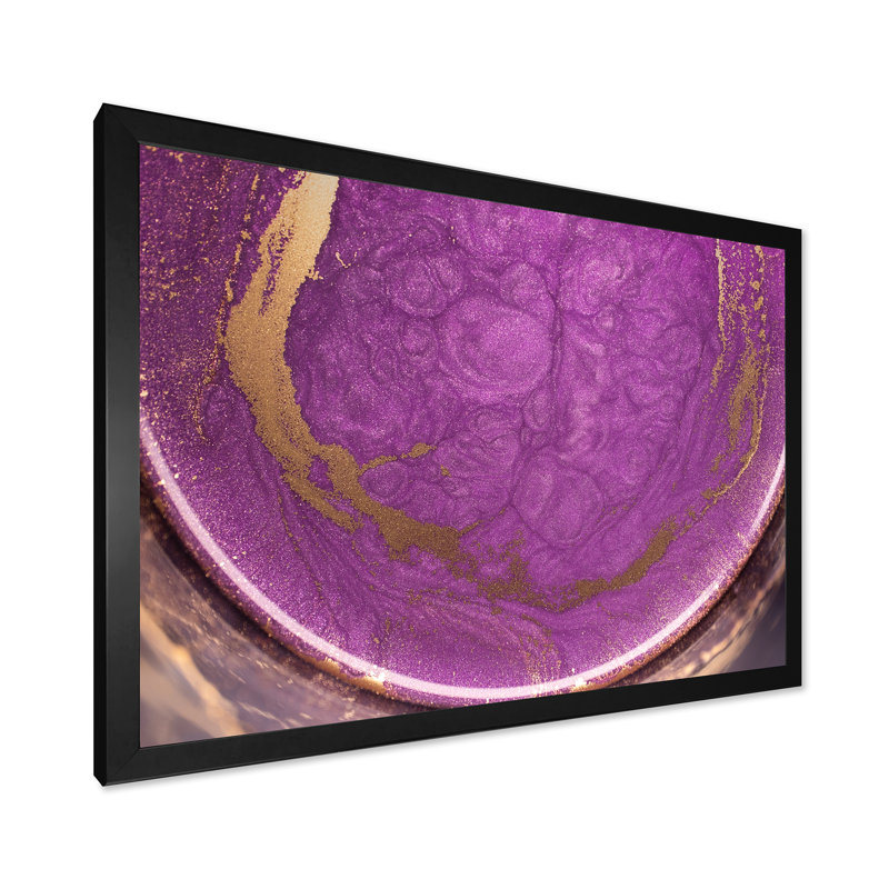 Reproduction d'art sur toile doré et mauve liquide II, H 8 po x l 12 po x P 1 po, Toile avec cadre noir