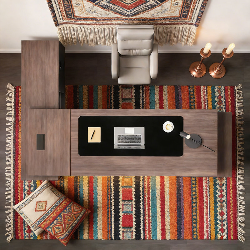 Bureau de luxe moderne en forme de L en brun foncé, H 29,53 po x l 102,36 po x P 62,99 po