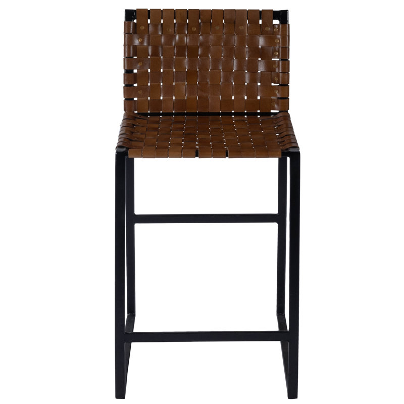Butler Urban Brown Woven Leather Bar Stool, Counter Stool (25" Seat Height), Dark Brown/Black