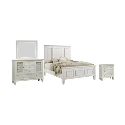 Ensemble de très grand lit californien 4 pièces, tête de lit à panneau en bois blanc Lila
