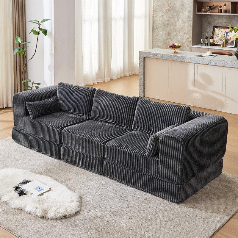 106” Compression Folding Convertible Sleeper Sofa Bed, Gray