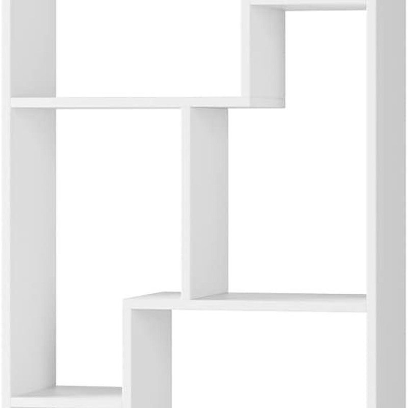Bibliothèque et présentoir asymétrique à 5 niveaux, blanc, (5 tablettes) H 70,87 po x l 31,5 po x P 9,45 po, Blanc