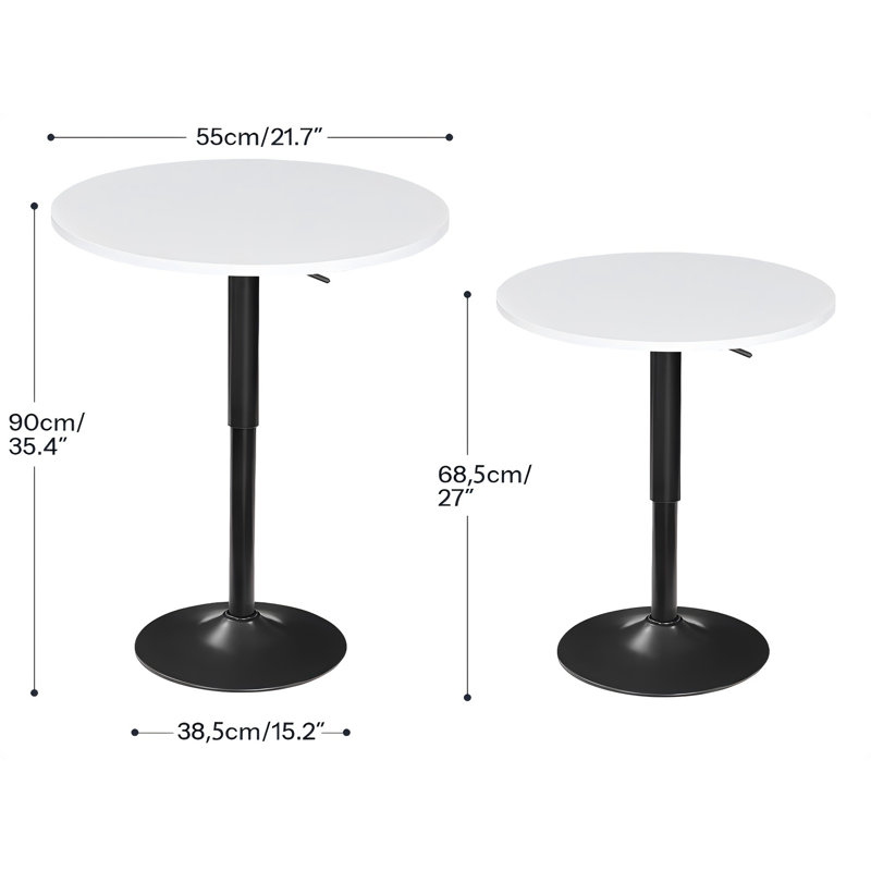 Table de bar, table de pub ronde à hauteur réglable, avec base robuste, style moderne, facile à assembler, convient aux petits espaces