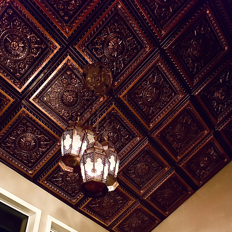 Tuile de plafond en vinyle à coller ou à coller Marseille, L 24 po x L 48 po, Antique Copper