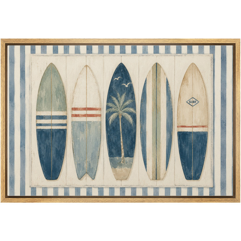 Coastal Surfboard Collection Beach Decor, reproduction d'art sur toile encadrée dans la chambre principale, Natural