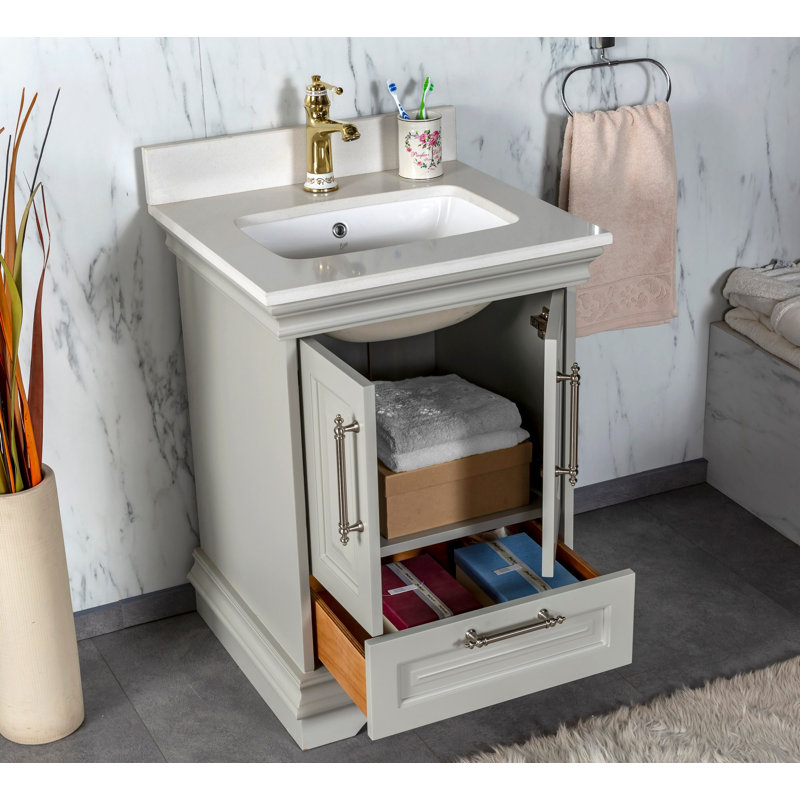Ensemble de meuble-lavabo simple l 23,6 po avec miroir Claudino, gris