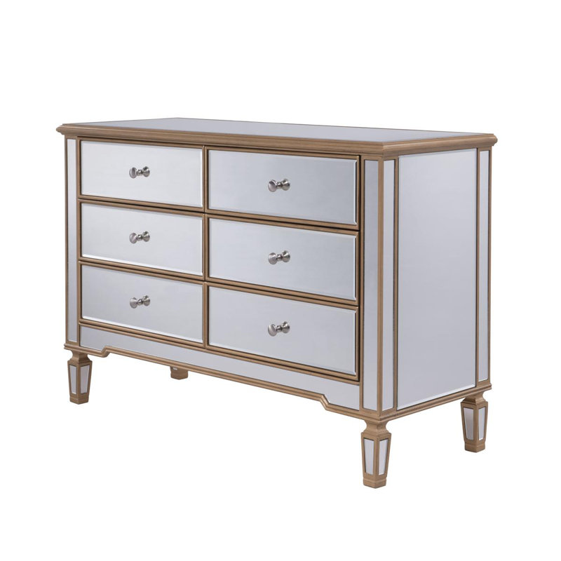 Commode double à miroir 6 tiroirs Caila, Or