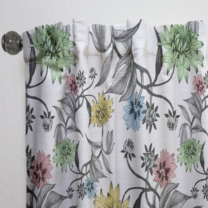 Floral Curtain Panel, Summer Flower Blackout Decor - Summer Flowers, 52" W x 108" L