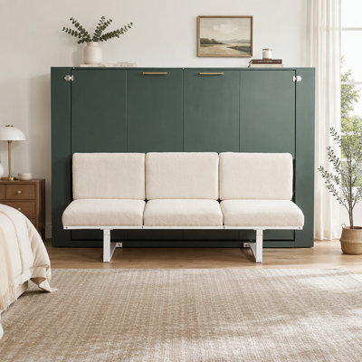 Lit escamotable avec canapé intégré, comprenant quatre tablettes de rangement intégrées et une station de chargement USB pratique pour gagner de la place.