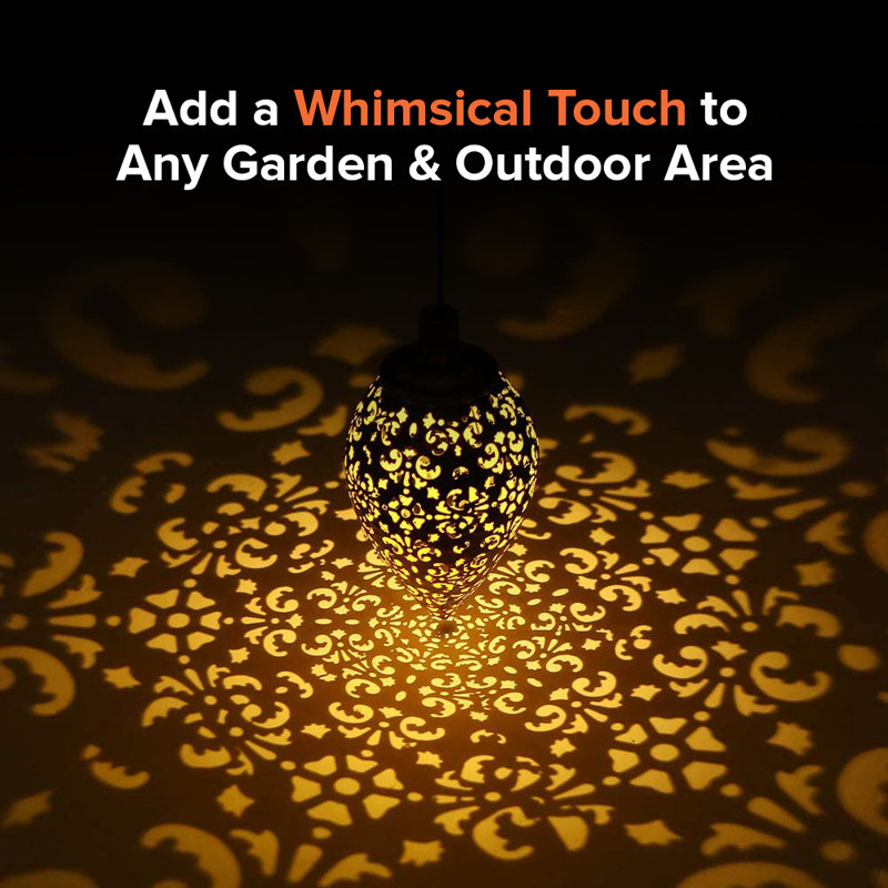 Bronze Moroccan Solar Powered Hanging Lanterns with LED Lights (Set of 2)