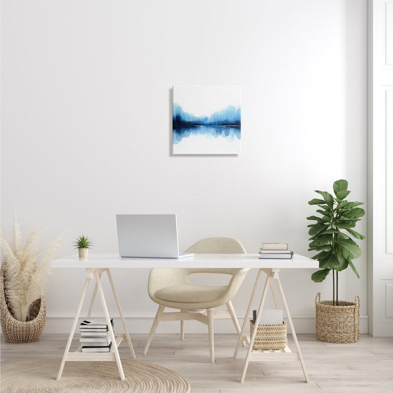 "Blue Arch", asymétrique, réflexion, formes abstraites sur blanc, art mural par Grace Popp, H 17 po x l 17 po x P 1,5 po