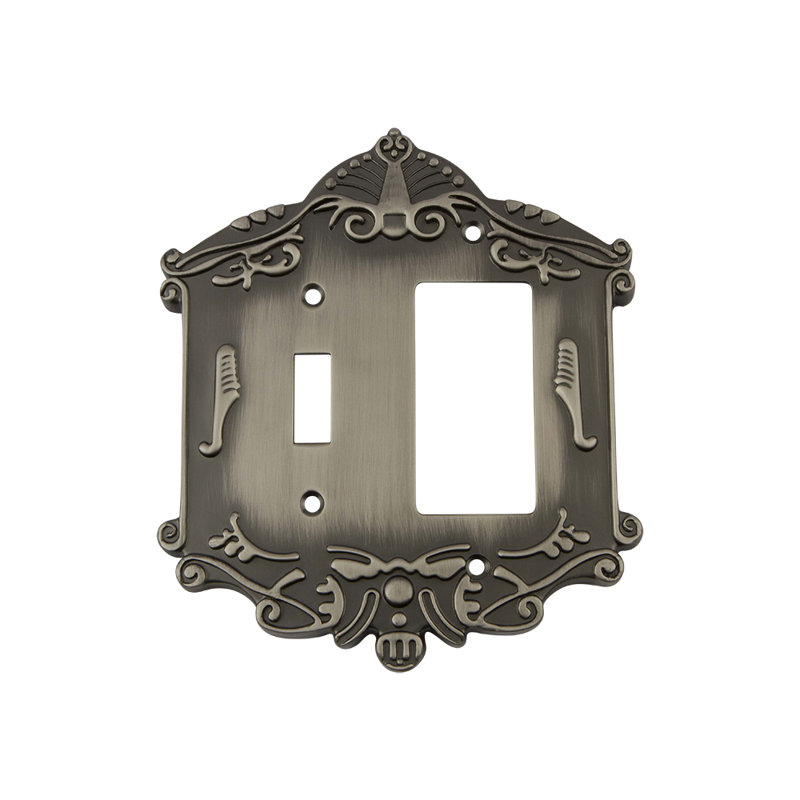 Victorian 2-Gang Toggle Light Switch / Rocker Combination Wall Plate, Antique Pewter