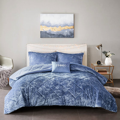 Édredon de luxe pour lit simple / simple TG - velours bleu pervenche avec édredon, 2 taies décoratives, 1 coussin, literie lavable à la machine avec rembourrage, taie décorative,