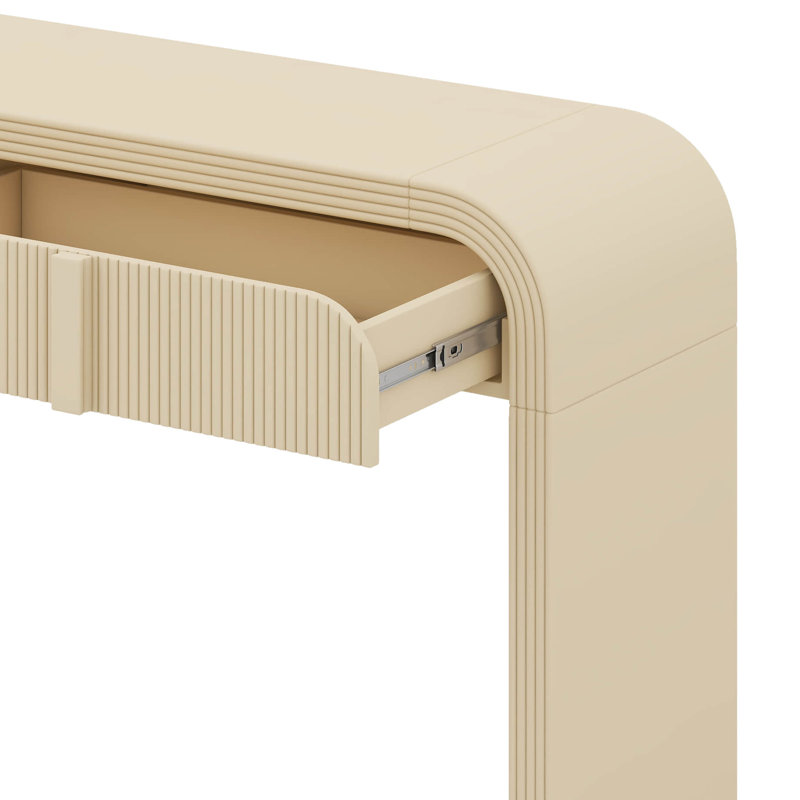 Console avec 2 tiroirs de rangement, table d'entrée moderne à silhouette arrondie, Crème abricot