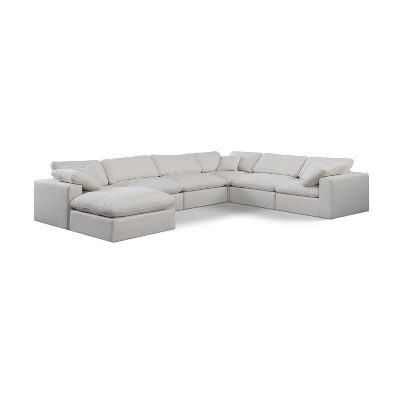 Hunie Upholstered U-Shaped Sectional Reversible, Cream Linen Textured Fabric