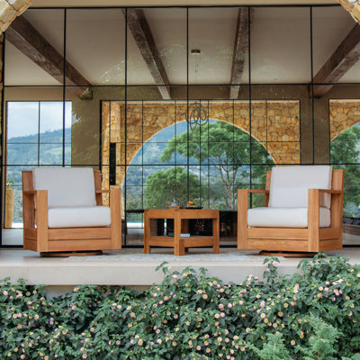 Bogota 2-Person Teak Outdoor Patio Swivel Seating Group With Sunbrella® Cushions