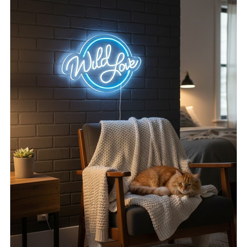  | Enseigne au néon Wild Love | Fabriqué avec des tubes néon incassables de haute qualité qui émettent une lumière blanche éclatante et un éclairage néon bleu pour des visuels époustouflants et une performance durable | 16 x 24 | Blanc et bleu néon