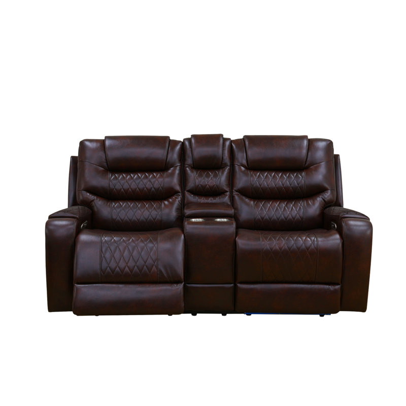 74.5" Breathing Leather Power Reclining Loveseat With Storage Console & USB Port – Double Electric Recliner, LED Lighting