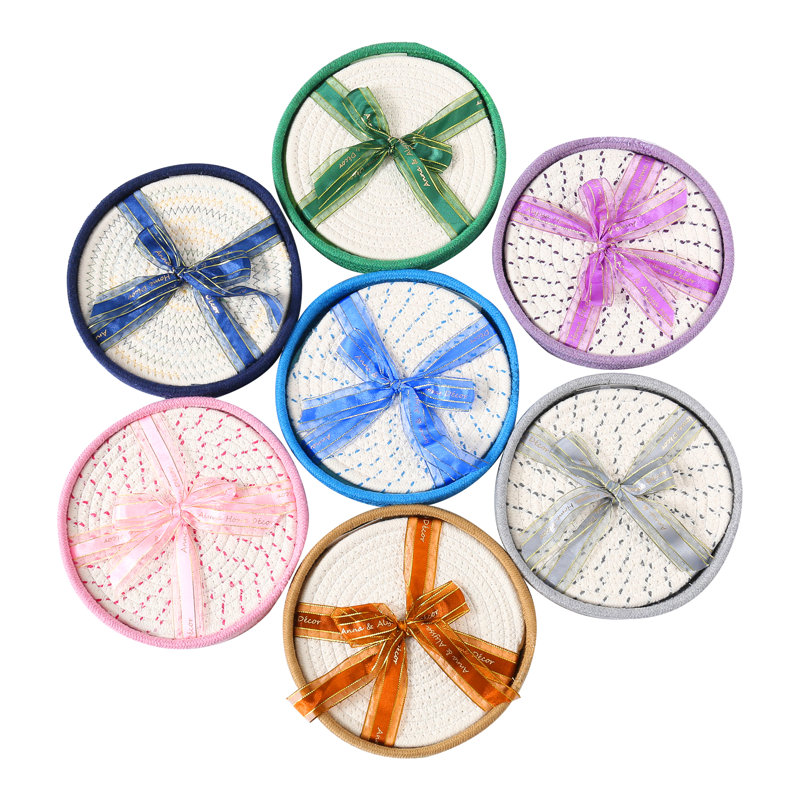 Cotton Round 3 Piece Trivet Set, Pink